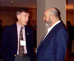 Louisiana Governor Mike Foster and U.S. Geological Survey Director Charles Groat discuss the magnitude of the problem at the Coastal Marsh Dieback conference held January 11-12, 2001 in Baton Rouge, Louisiana. 