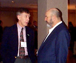 Louisiana Governor Mike Foster and U.S. Geological Survey Director Charles Groat discuss the magnitude of the problem at the Coastal Marsh Dieback conference held January 11-12, 2001 in Baton Rouge, Louisiana.